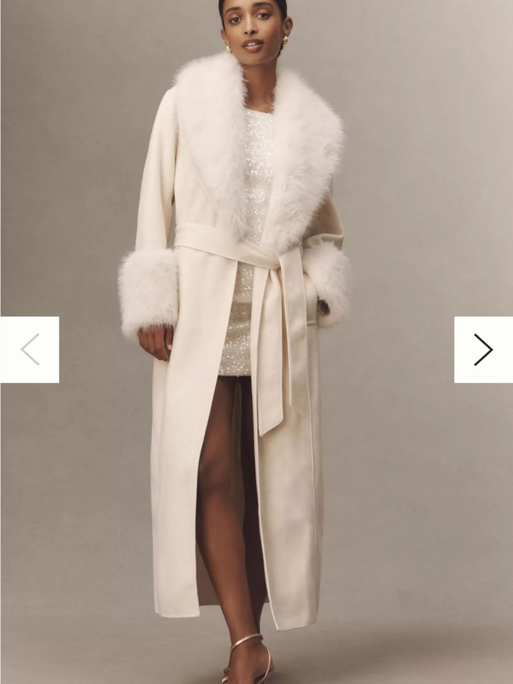 Luxury Cream Faux-Fur Trim Robe Coat